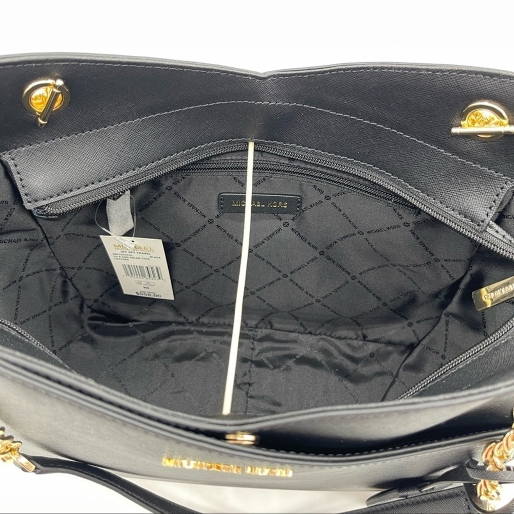 Michael Kors Large X Chain Shoulder Tote Bag Rich Black Leather - Picture 5 of 10